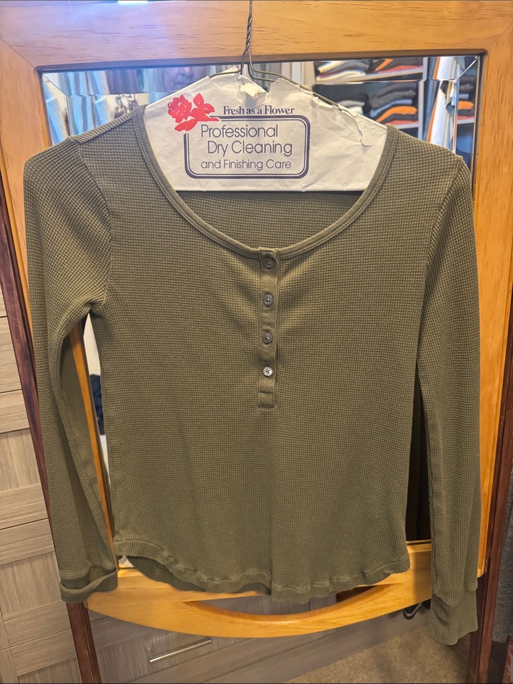 Madewell Olive Waffle-Knit Henley Long-Sleeve Top